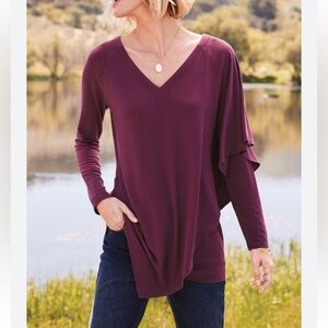 Soft Surroundings women Burgundy Top blouse stretchy office vacations casual M